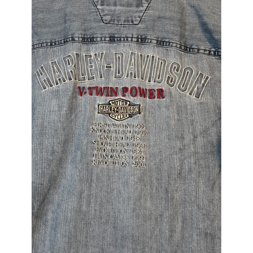 Harley Davidson Denim Shirt Mens Long Sleeve Button Up V Twin Power Embroidered - Picture 16 of 16